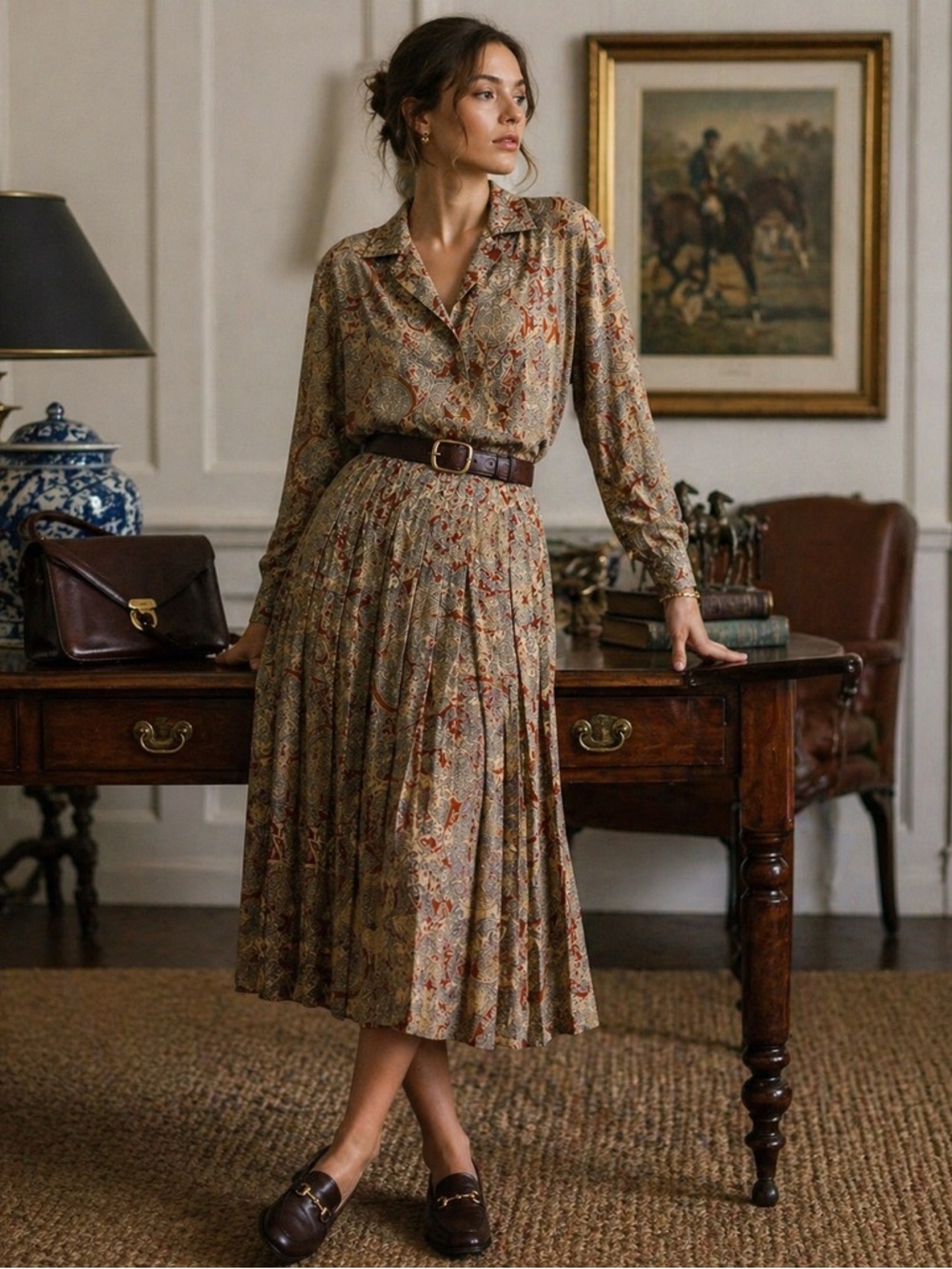 Vintage Jac Dale 2-Piece Skirt Set Size 38 | Paisley Blouse & Pleated Skirt Sz S